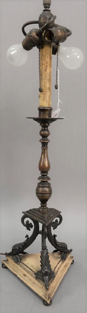 Bronze table lamp, hand hammered candlestick form with (1 of 4)