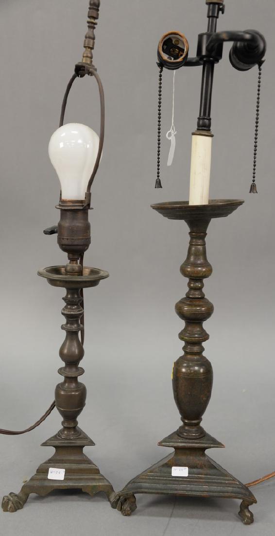 Two bronze table lamps, candlestick form having two (1 of 4)