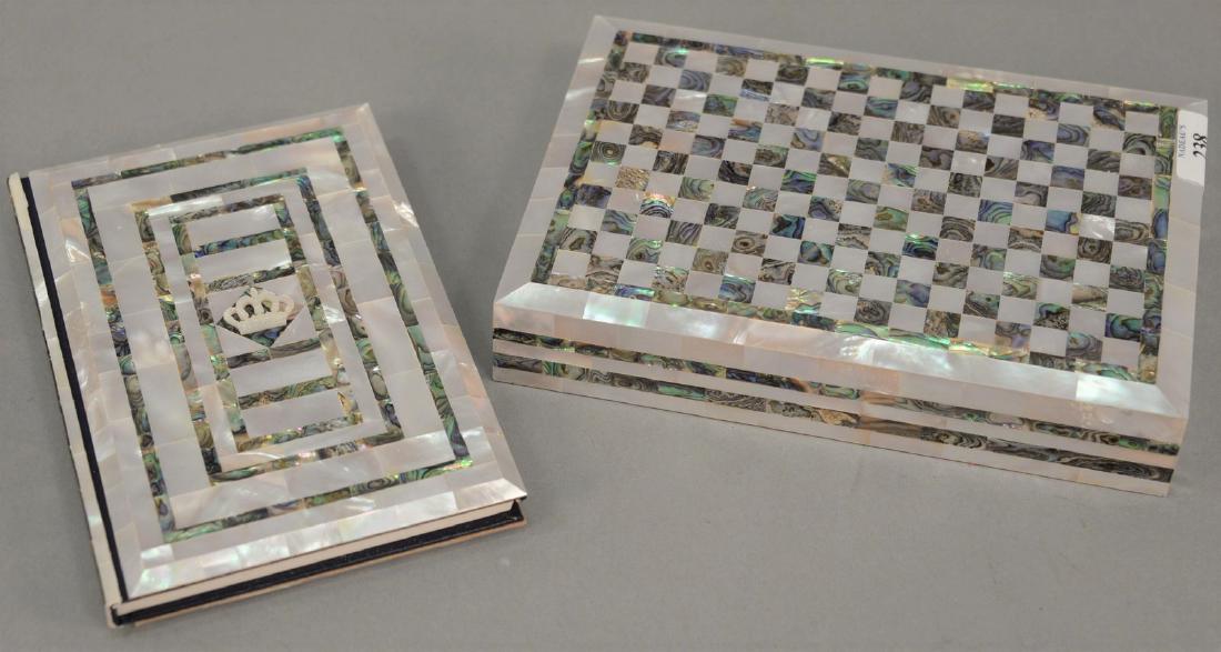 Large mother of pearl and abalone inlaid book box with (1 of 4)