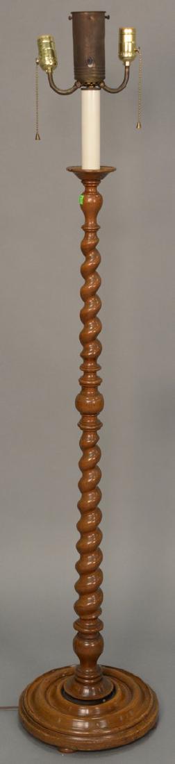 Mahogany floor lamp with twisted shaft on round base. (1 of 3)