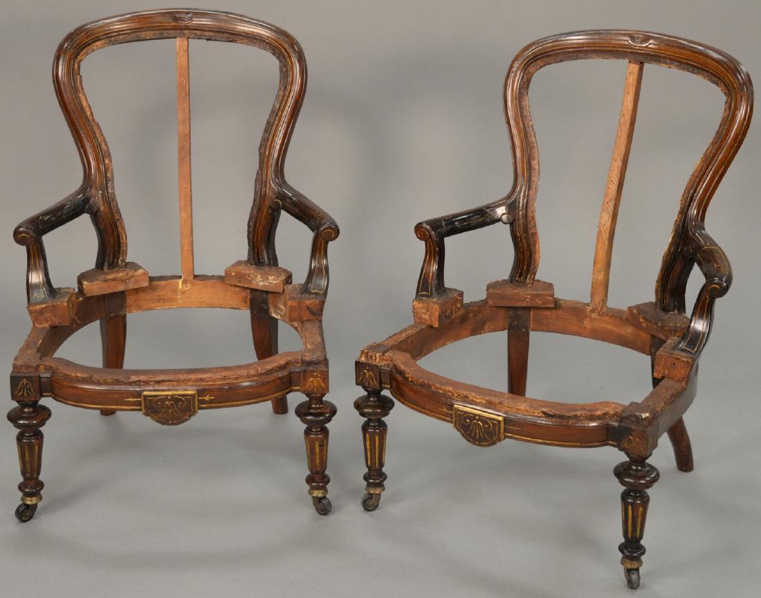 Pair Victorian rosewood armchairs, frames only, no (1 of 4)