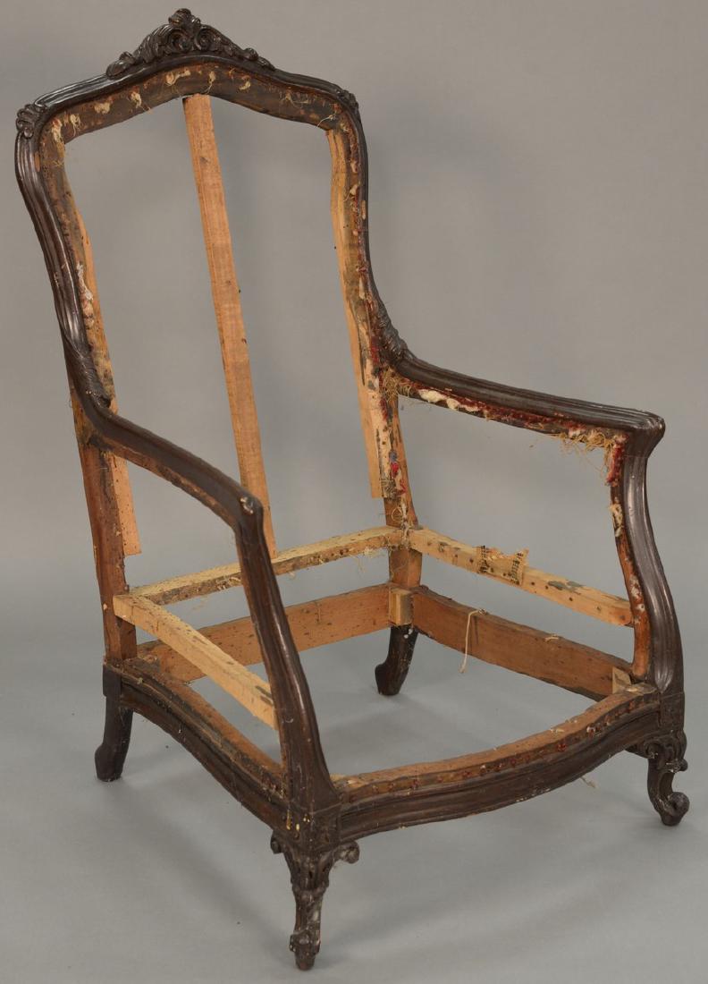 Two near matching Louis XV style Bergeres, frames only,: Two near matching Louis XV style Bergeres, frames only, no upholstery. height 48 inches, width 32 1/2 inches and height 46 1/2 inches, width 30 inches Provenance: Estate of Peggy & David Rockefeller h