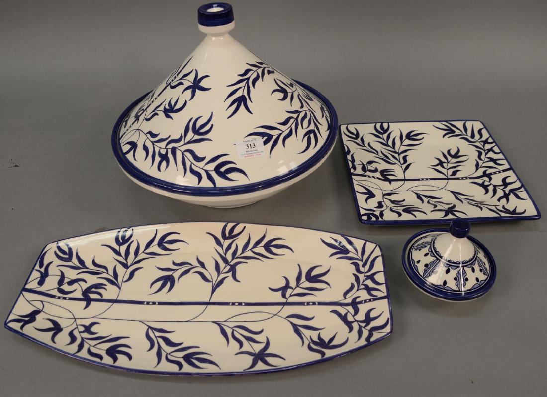Four Naji Fes Moroccan ceramic pieces having blue and (1 of 6)