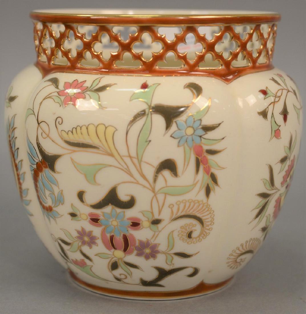 Zsolnay Hungary porcelain urn, hand painted with pierce (1 of 4)