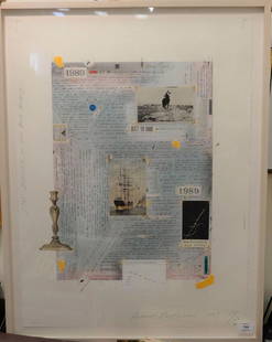 Robert Peterson (b. 1945), collage; signed, dated, and: Robert Peterson (b. 1945), collage; signed, dated, and numbered lower right: Robert Petersen 1989, 29/38, plaque on bottom marked: Business Committee for the Arts Inc. Business in the Arts Award 1989.