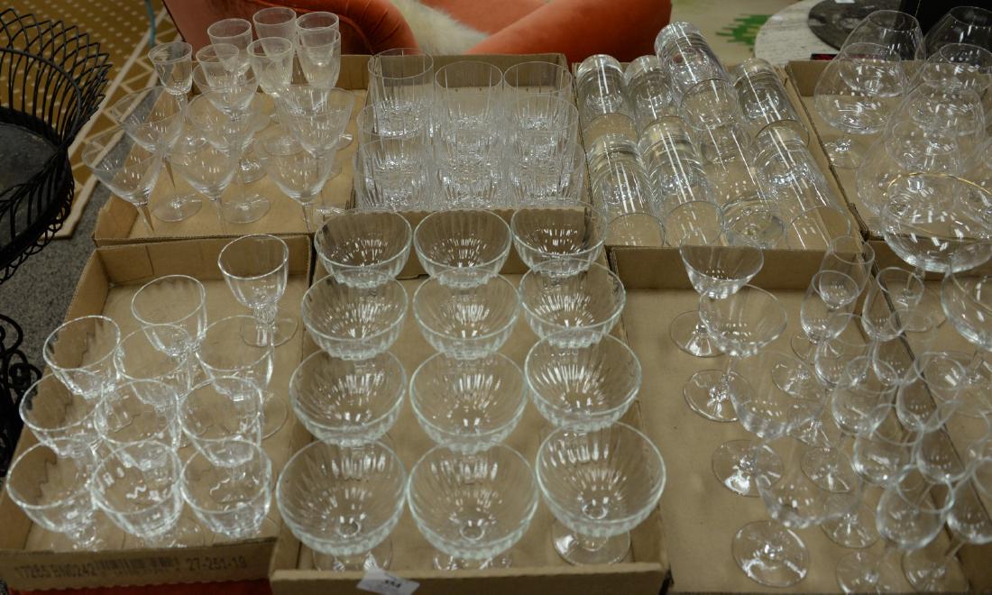 Six box lots of crystal and glass stem wine glasses,: Six box lots of crystal and glass stem wine glasses, water goblets, etc. Provenance: Estate of Peggy & David Rockefeller having stamp/label.