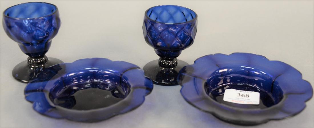 Pair of cobalt blue quilted hand blown stem glasses (1 of 10)
