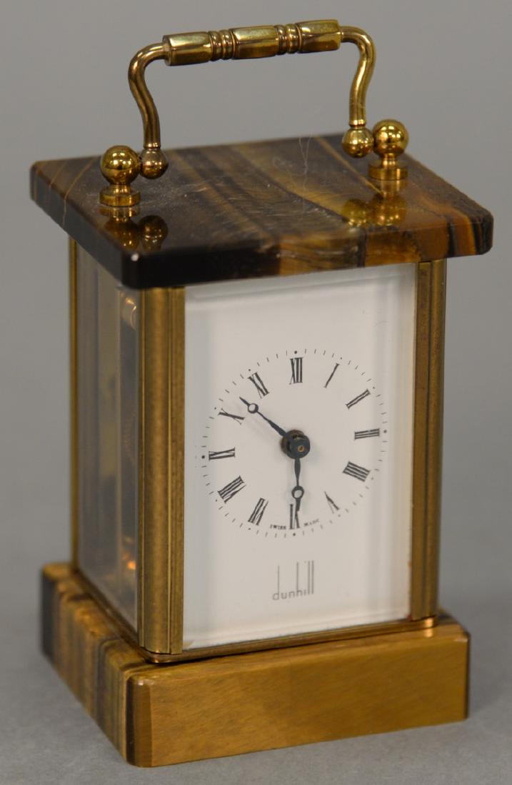 Dunhill Swiss carriage clock, brass and tiger eye case (1 of 5)