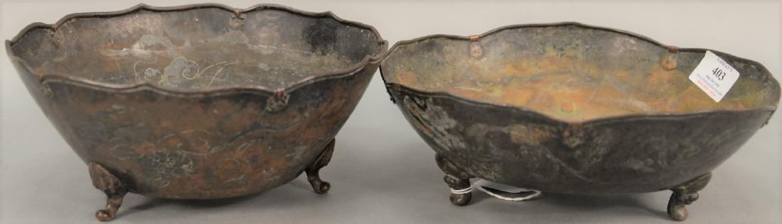 Two large mixed metal Chinese bowls, hand hammered (1 of 7)