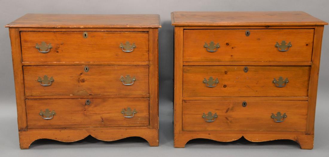 Pair of pine three drawer chests, circa 1880. height 31 (1 of 5)