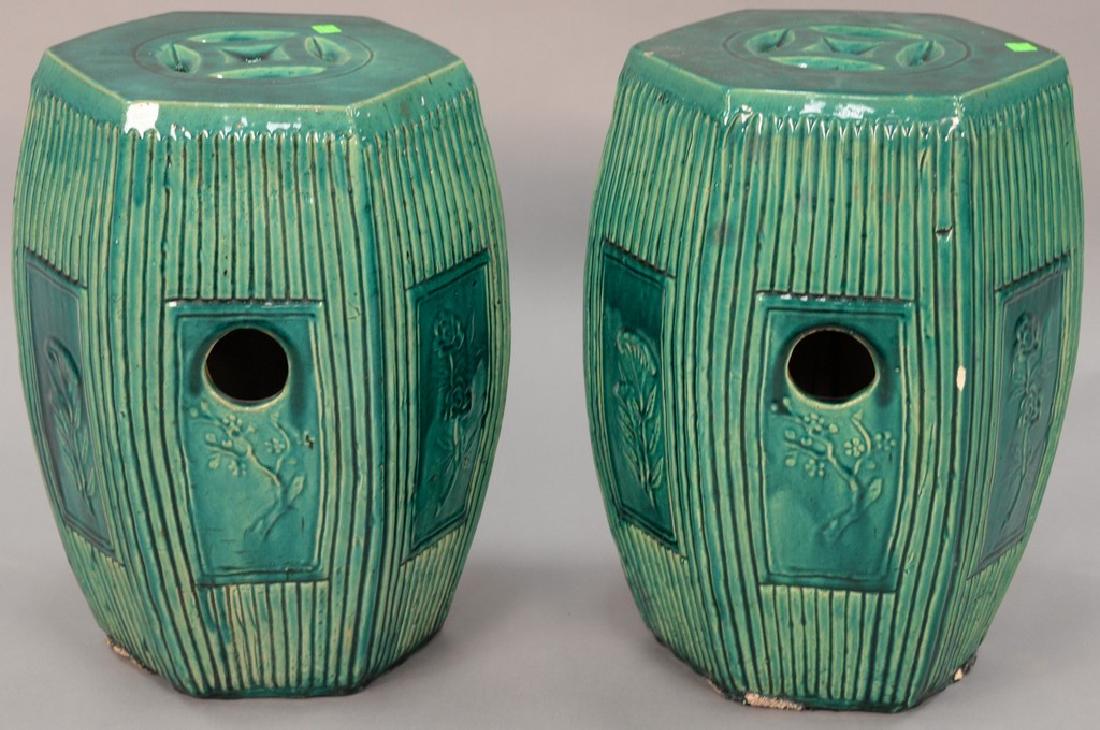 Pair of Chinese green glazed garden seats. ht. 18 1/2 (1 of 5)