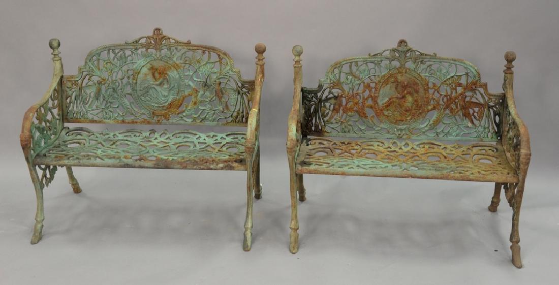 Pair of Victorian style iron benches with Greek (1 of 5)
