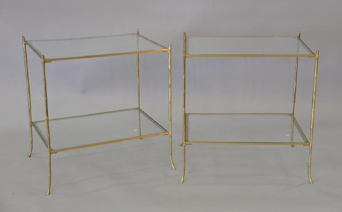 Pair of Bagues style brass end tables. ht. 26 1/2in., (1 of 5)
