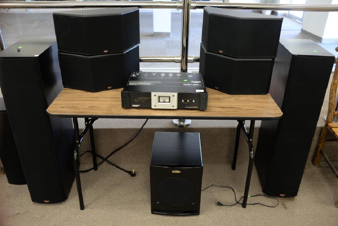 Nine piece lot to include seven Klipsch speakers, one (1 of 4)