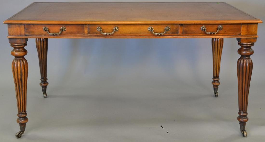 Mahogany leather top contemporary table with three (1 of 5)