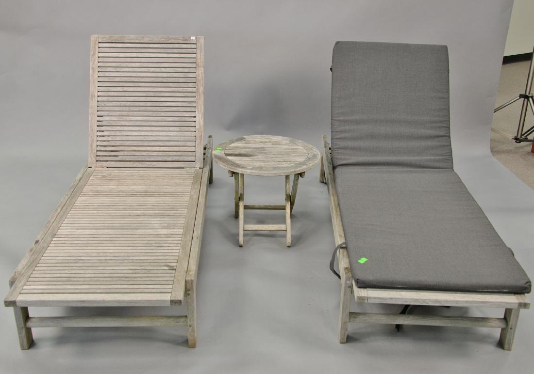 Three piece lot to include pair of teak chaise lounges (1 of 6)