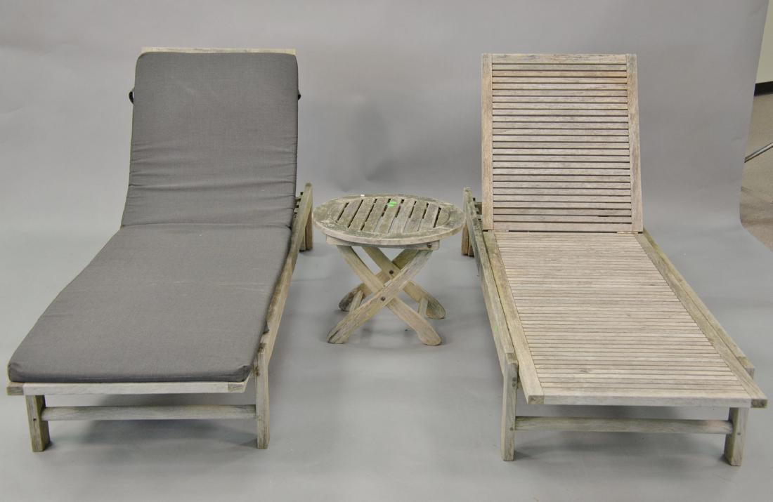 Three piece lot to include pair of teak chaise lounges (1 of 5)