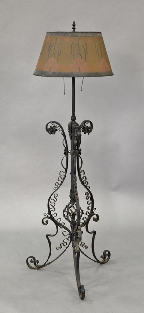 Iron floor lamp with mesh metal shade. ht. 64in.: Iron floor lamp with mesh metal shade. ht. 64in.