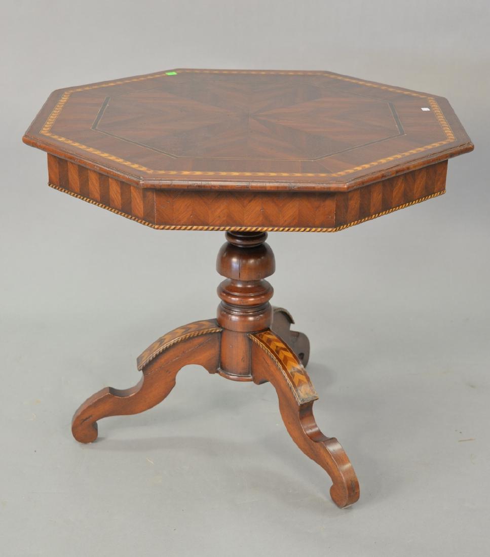 Alfonso Marina pedestal table with inlays. ht. 29in., (1 of 4)