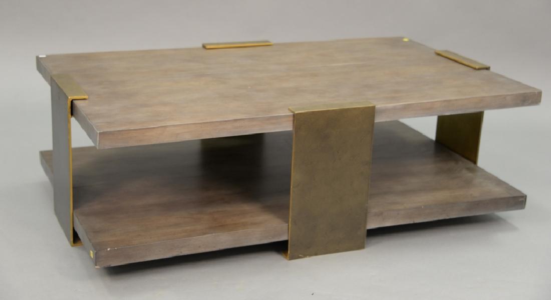 Mid-Century wood coffee table with bronze legs. ht. 18 (1 of 4)