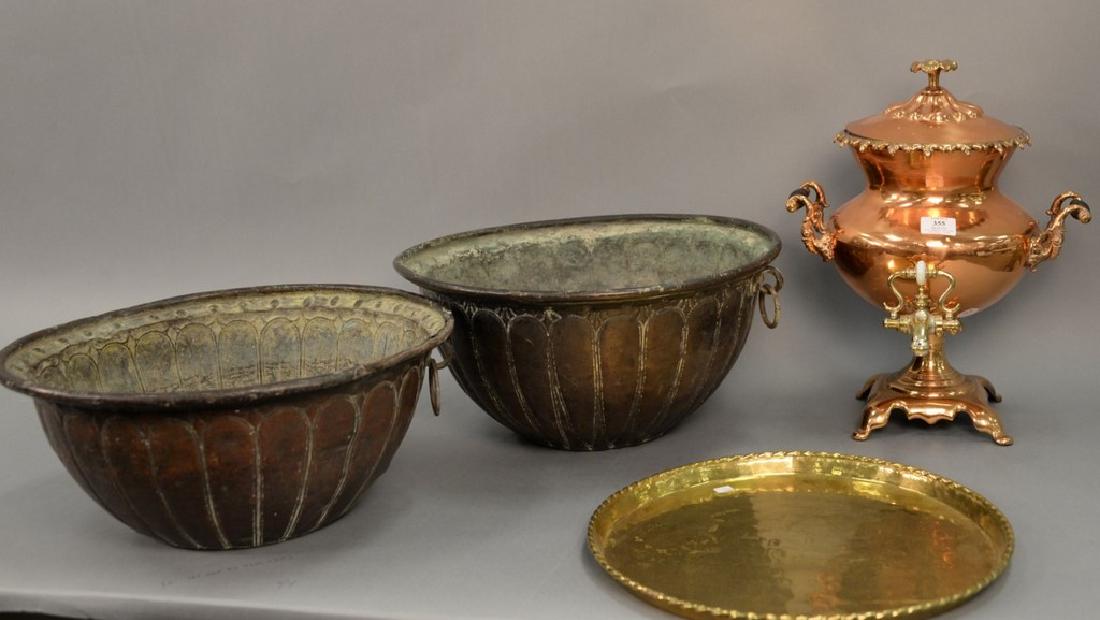 Three piece copper lot to include two large embossed (1 of 3)