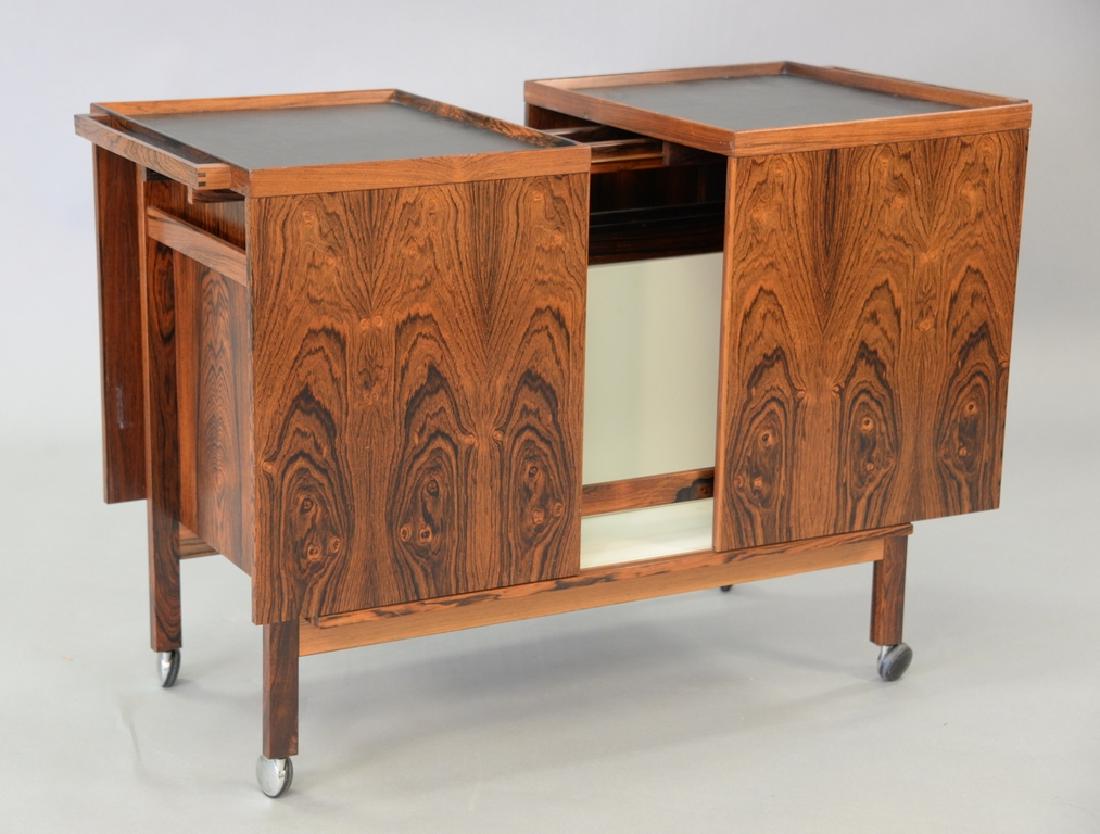 Sliding rosewood danish modern bar cart. ht. 29in., lg (1 of 5)
