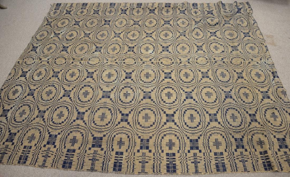 Blue woven coverlet, late 18th century, early 19th (1 of 3)