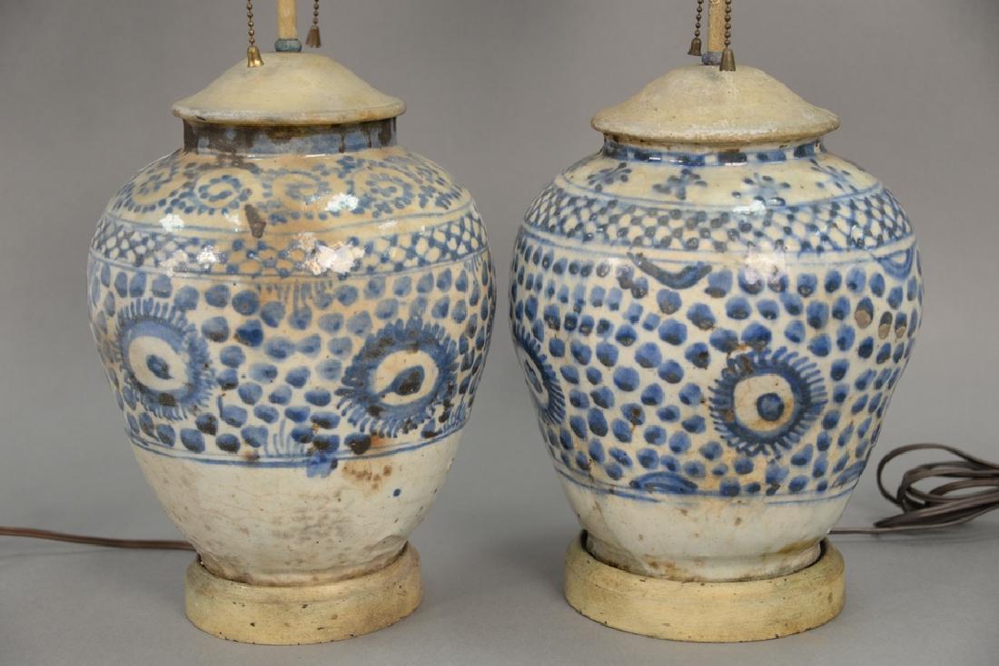 Two blue and white ceramic glazed jars made into table (1 of 7)