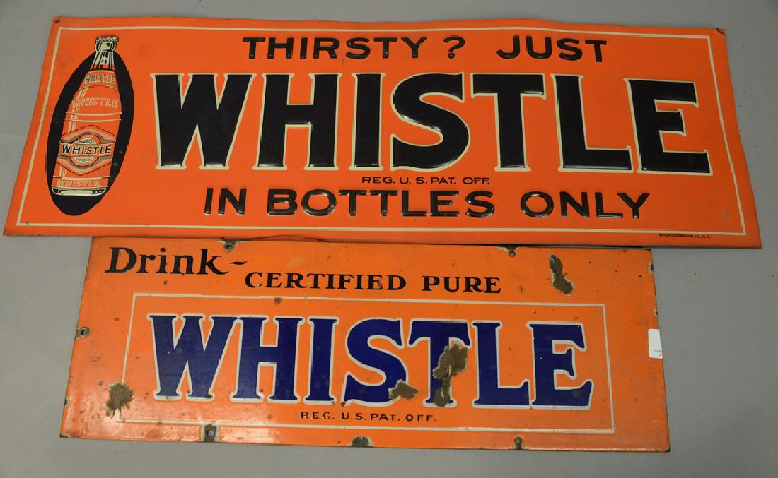 Two Whistle advertising signs including "Thirsty? Just (1 of 6)