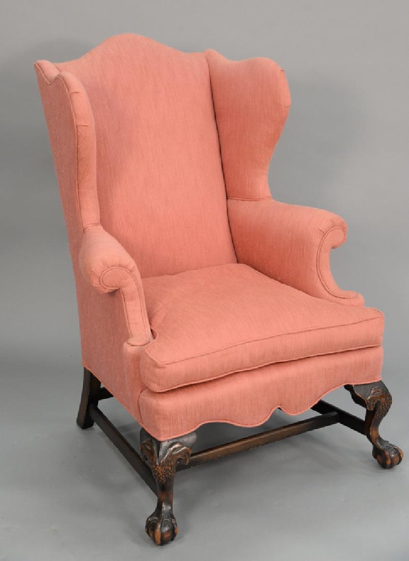 Chippendale style upholstered wing chair with carved (1 of 4)