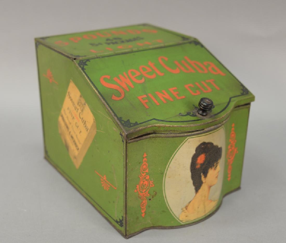 Vintage "Sweet Cuba Fine Cut" tobacco advertising tin, (1 of 3)