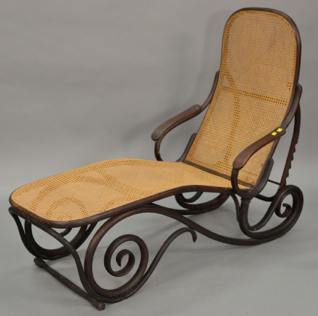 Bentwood reclining caned chaise lounge. lg. 72in.: Bentwood reclining caned chaise lounge. lg. 72in.