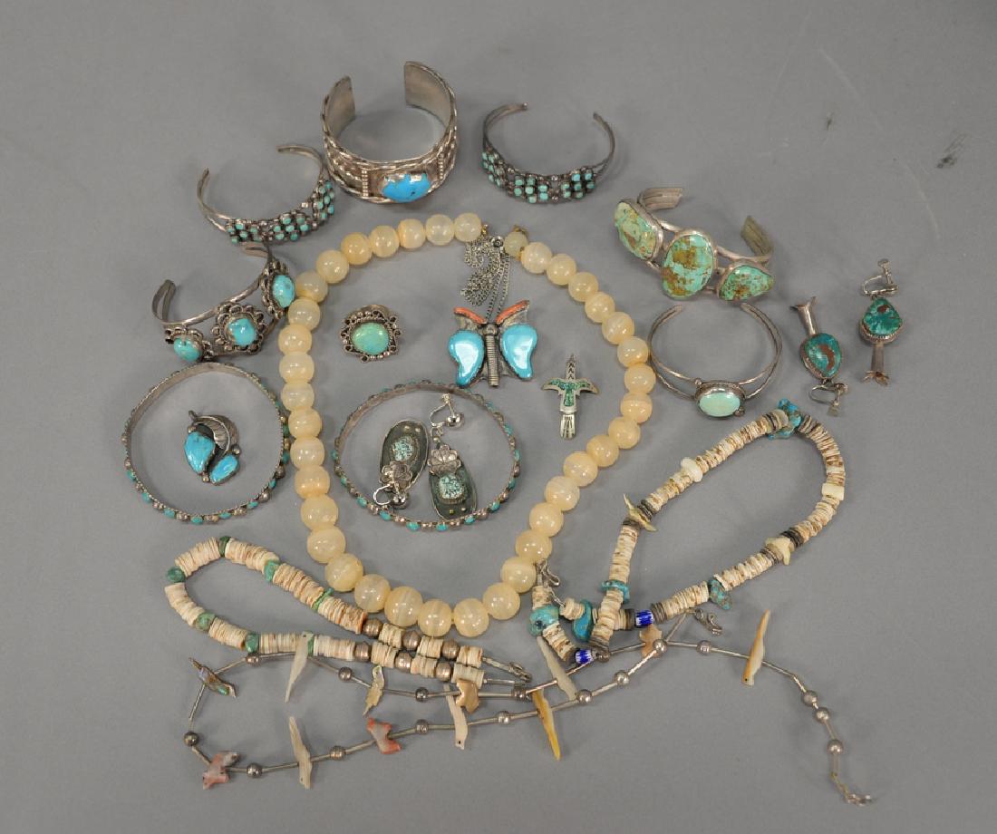 Tray lot of silver and turquoise jewelry. (1 of 4)