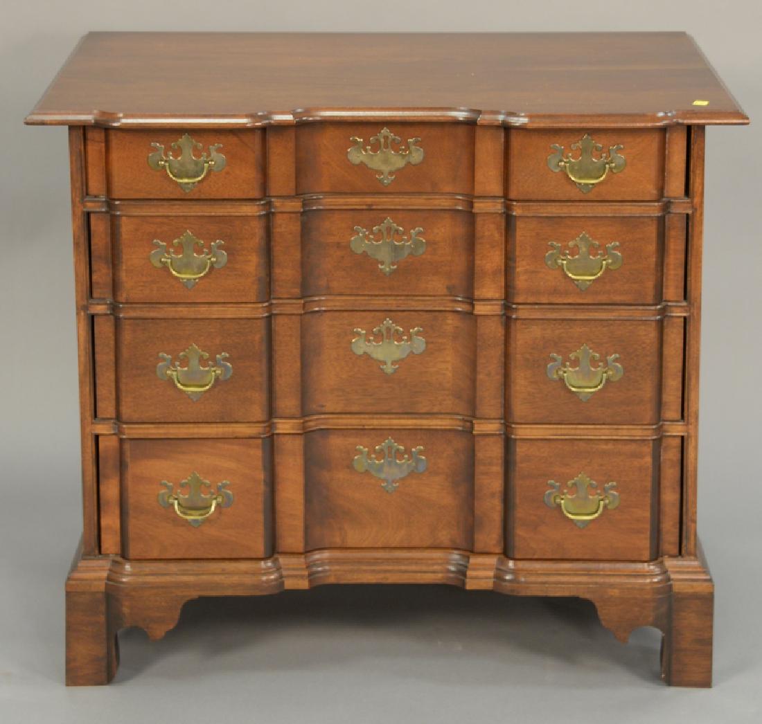 Sue and Jim Kelly mahogany blockfront chest. ht. 31in.,: Sue and Jim Kelly mahogany blockfront chest. ht. 31in., total wd. 36in., dp. 21in.