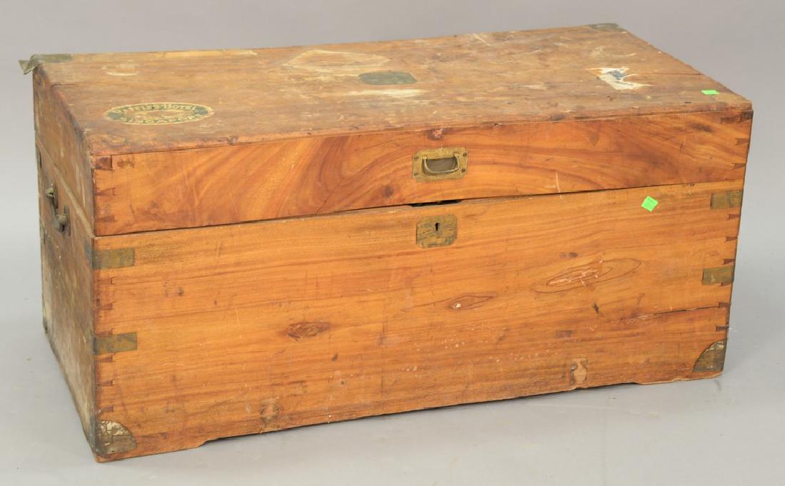 Camphorwood lift top chest, brass bound (chips). ht. (1 of 3)