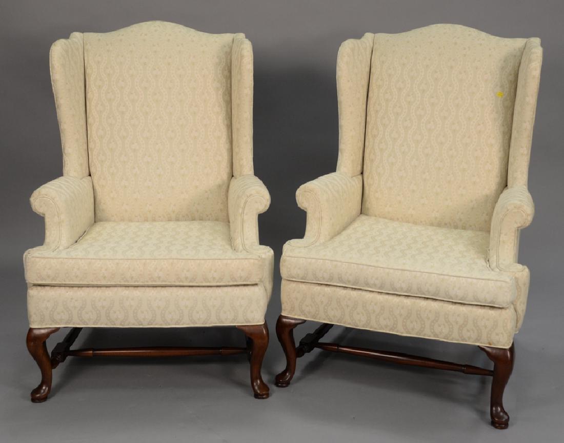 Hickory pair of upholstered Queen Anne style wing (1 of 5)