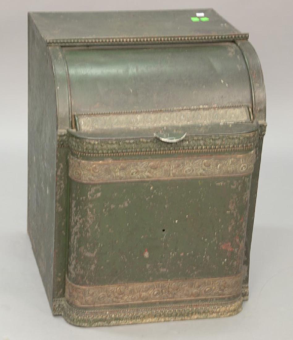 Large tole Victorian coal hod in green paint. ht. (1 of 4)