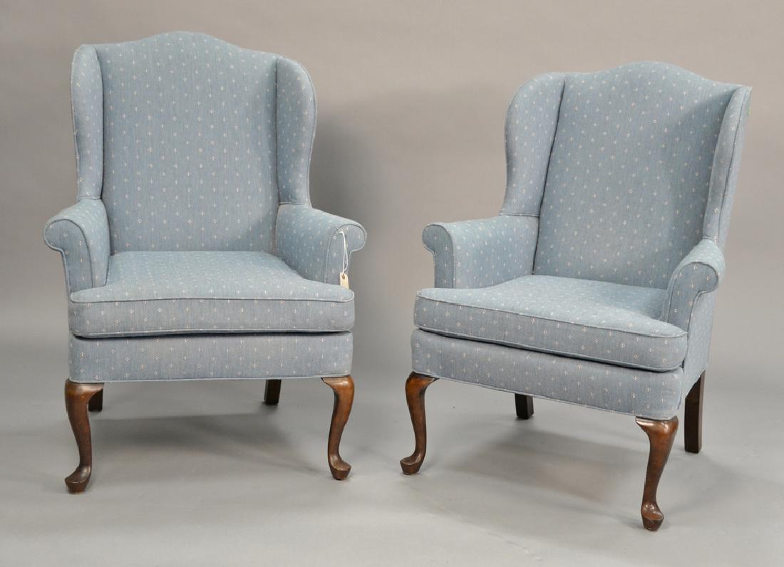 Woodmark pair of Queen Anne style wing chair.: Woodmark pair of Queen Anne style wing chair.