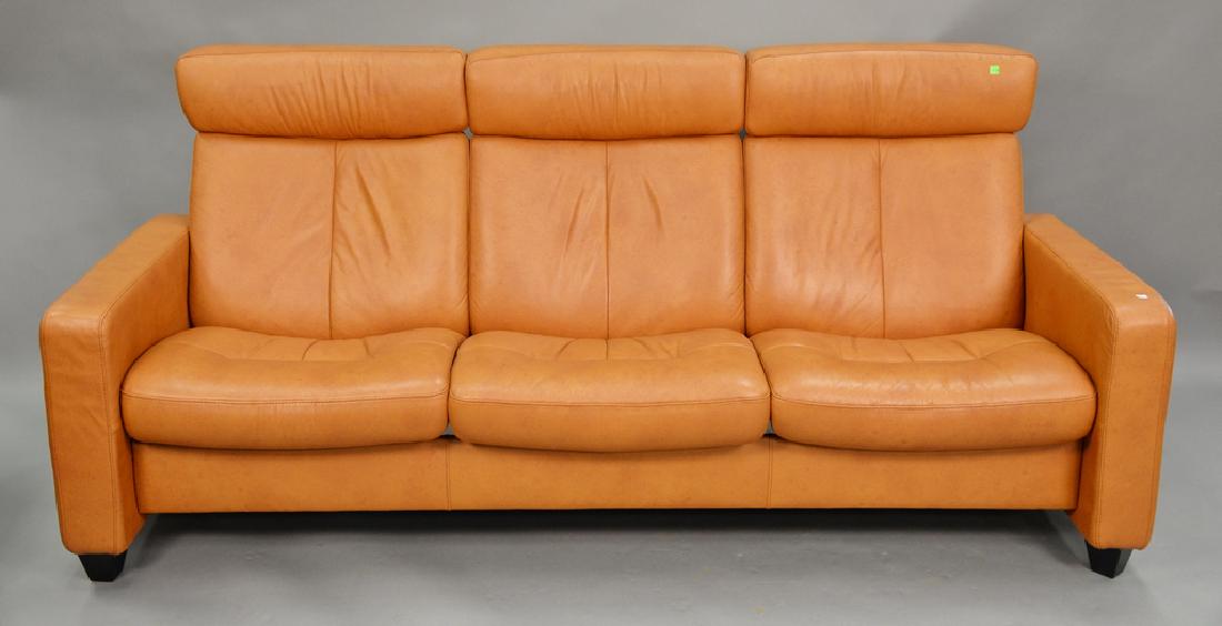 Ekornes reclining three seat leather sofa. lg. 85in. (1 of 5)