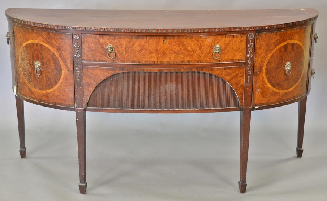 George III style mahogany sideboard, rounded with doors: George III style mahogany sideboard, rounded with doors and drawers. ht. 37in., wd. 72in.