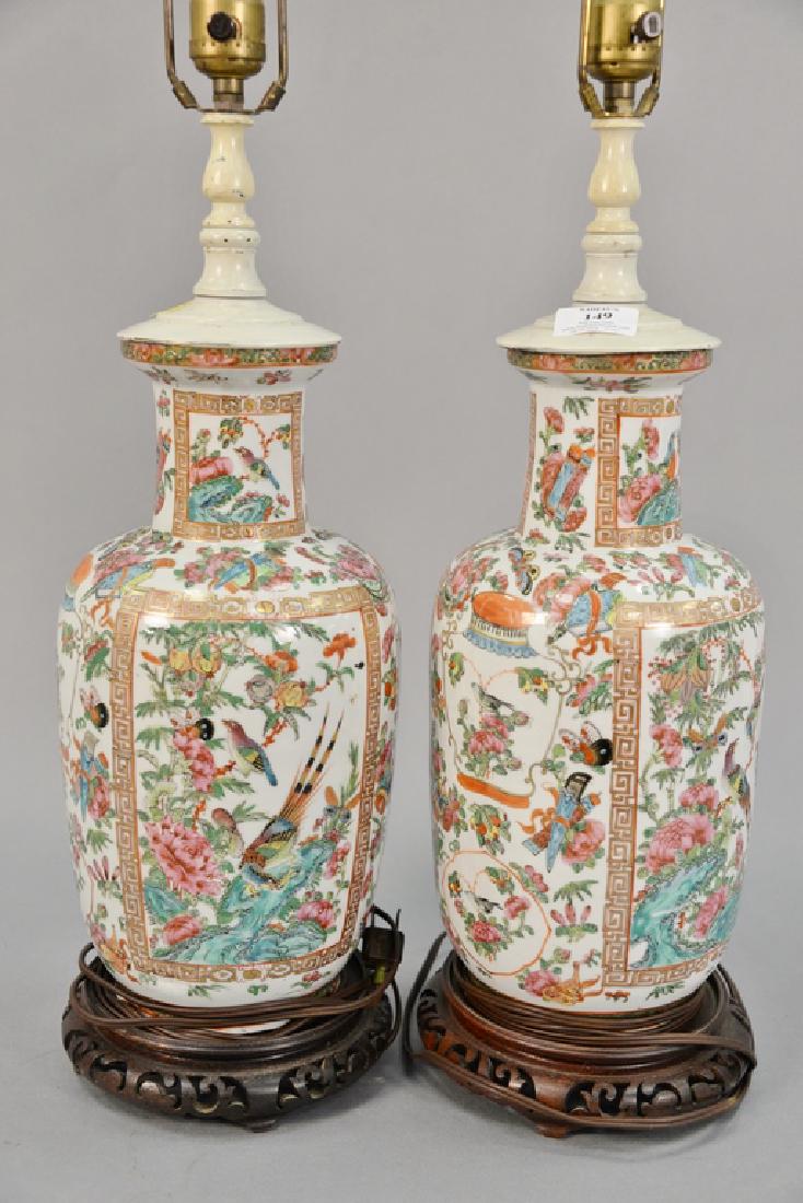 Pair of Rose Famille vases made into table lamps. ht. (1 of 8)