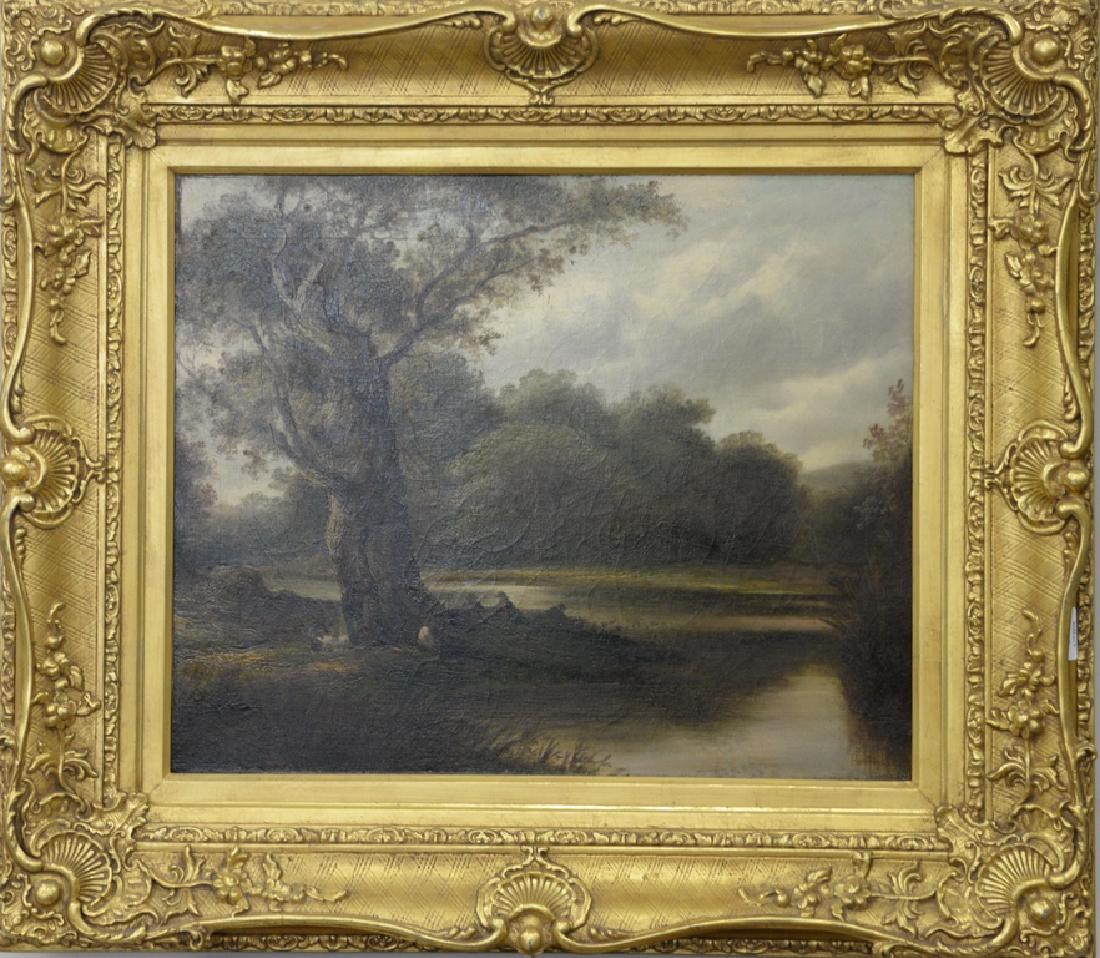 19th century oil on canvas landscape, sitting under the (1 of 5)
