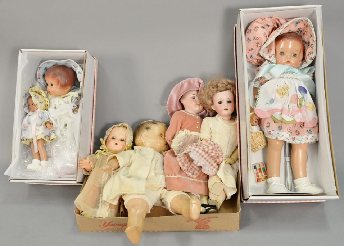 Group of Effanbee dolls in original boxes to include: Group of Effanbee dolls in original boxes to include Sunbonnet Sue Patsy, Patsy Ann, rubber doll, two bisque head dolls (as is). total ht. 9in. to 18in.