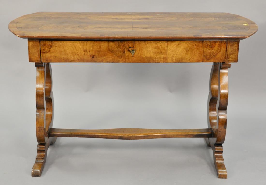 Continental burlwood table with drawer, 19th century (1 of 4)