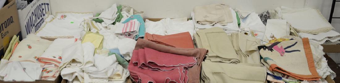 Table lot of twelve boxes of linen, tablecloths, (1 of 5)