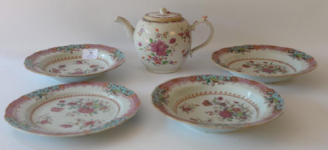 Five piece Chinese export rose famille lot including (1 of 6)