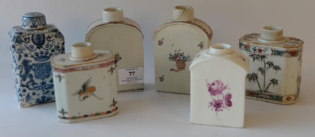 Six porcelain tea caddies including five Chinese Export (1 of 7)