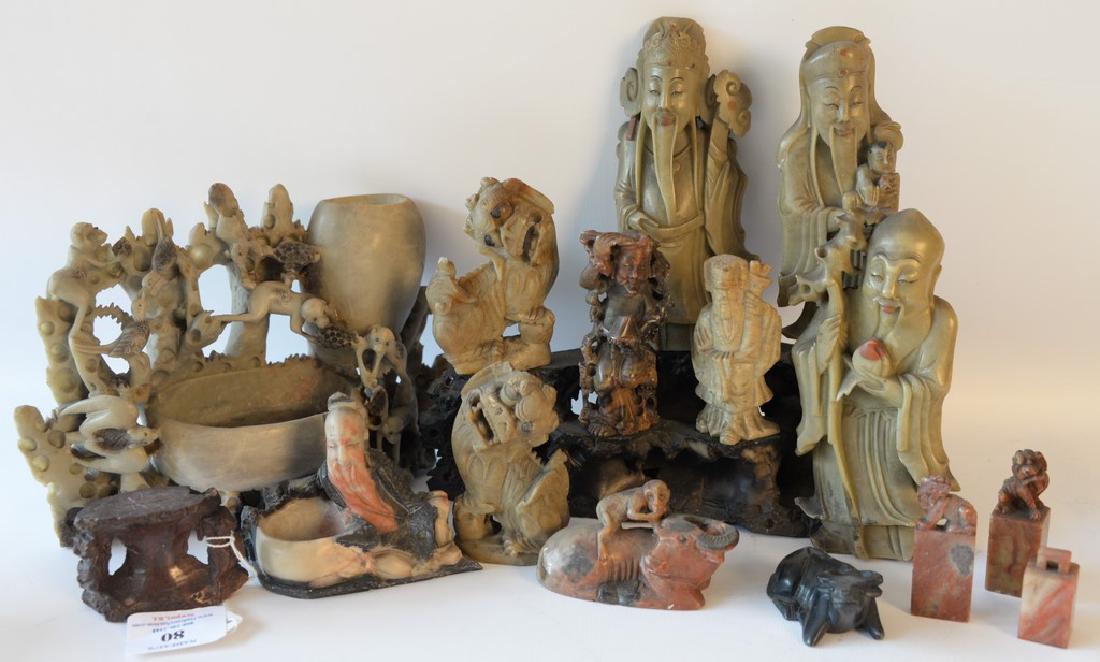 Group of Chinese carved soapstone figures including a (1 of 4)