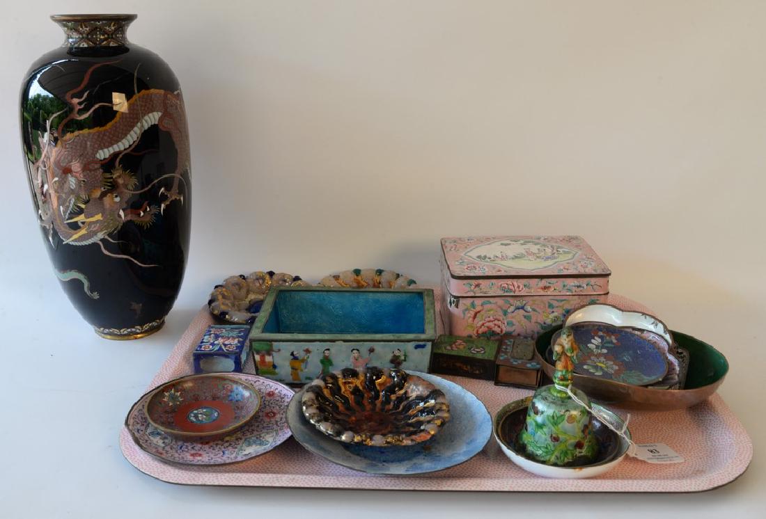 Tray lot with enameled and cloisonne pieces to include: (1 of 9)
