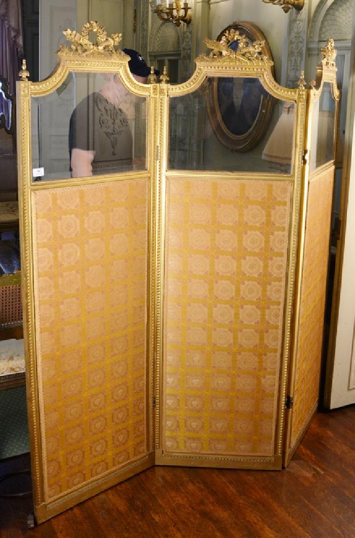 Louis XVI style gilt three fold dressing screen having (1 of 4)